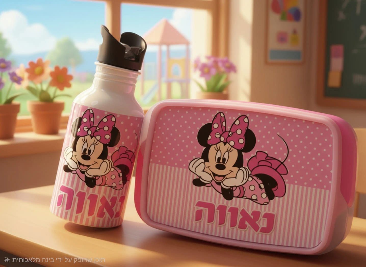 בקבוק וקופסת אוכל מיני מאוס ממותגים